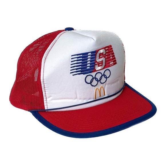 Vintage 80s McDonalds United States Olympics VTG Snapback Trucker Hat - Picture 1 of 5